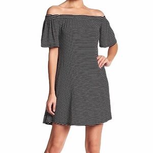 Abound Large Off-Shoulder Black and White Striped Dress